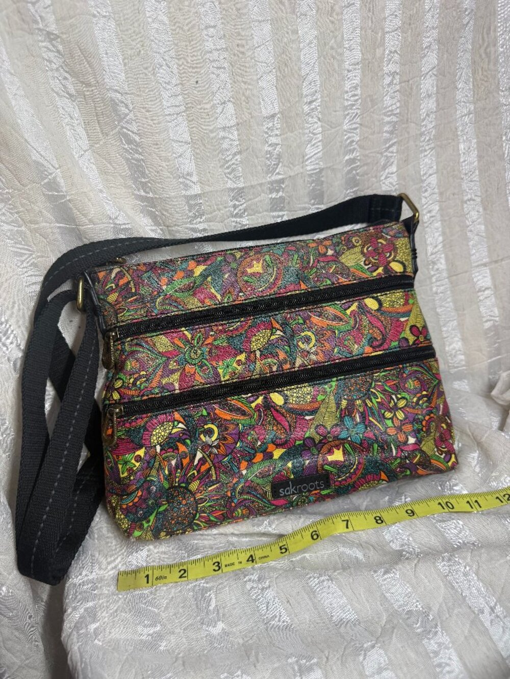 Sakroots Multi-Color Floral Print Canvas Crossbody Bag Purse